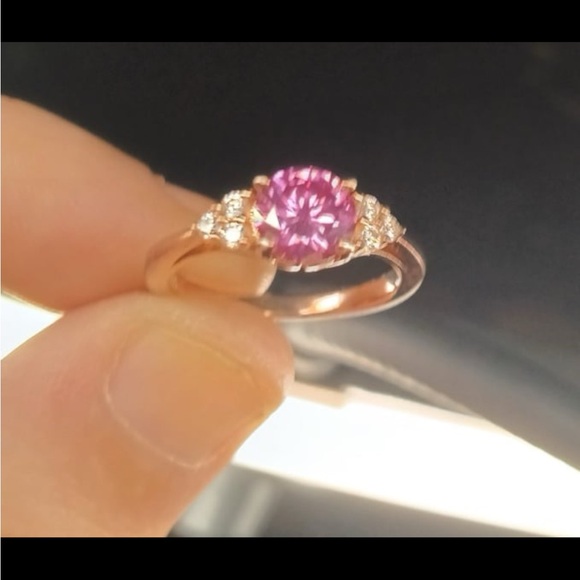 Platinum over Sterling Silver Lab Grown Pink Diamond Ring - Picture 3 of 4